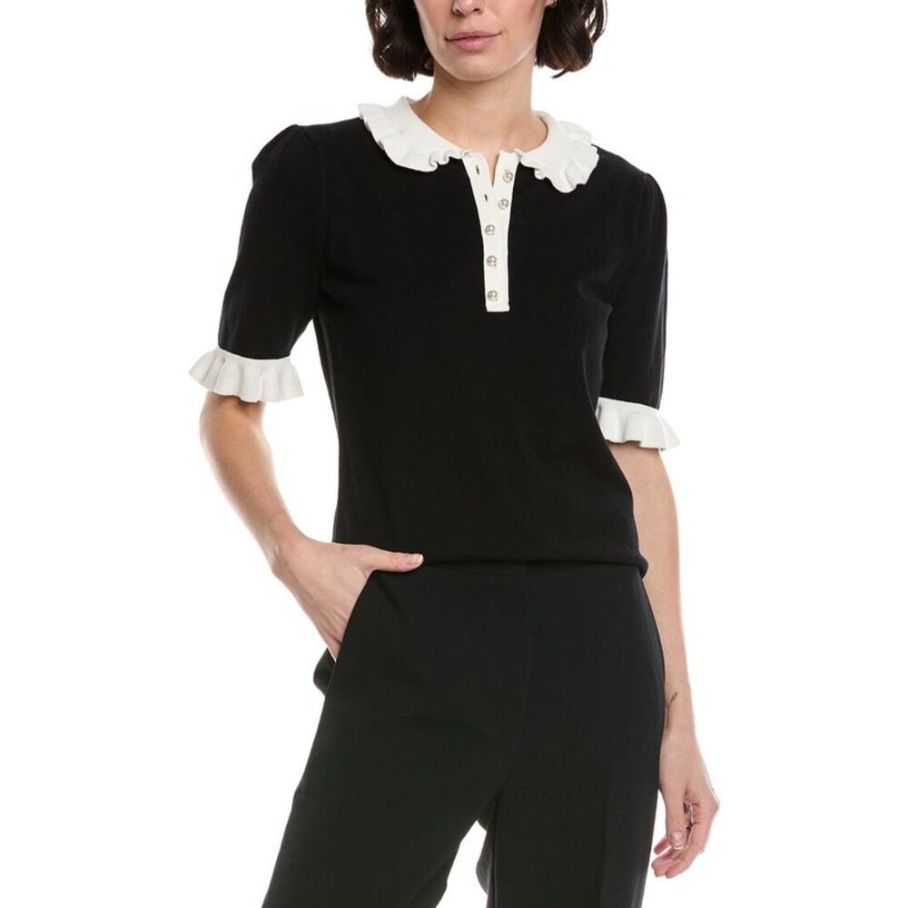 Cece Womens  Contrast Collar Polo Sweater, Black